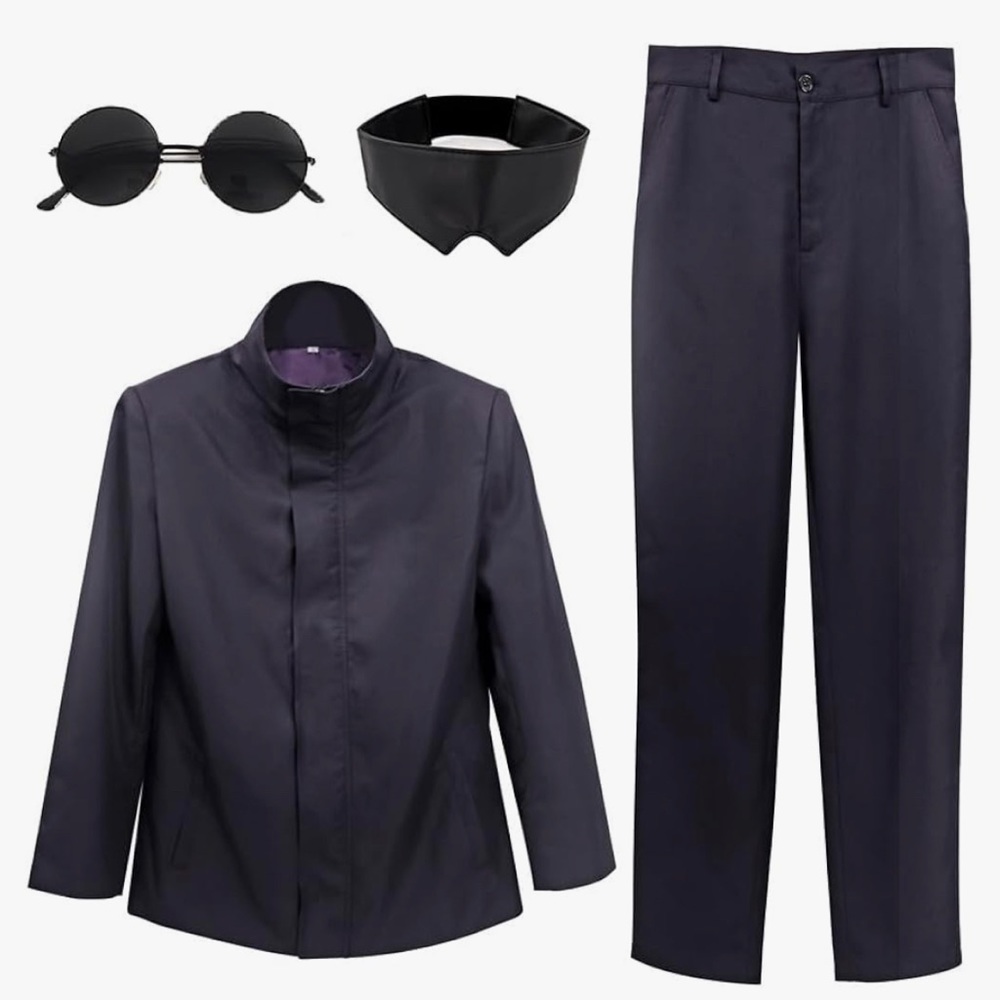 Satoru Cosplay Men's US Size Outfit with Glasses Blindfold Jacket Pants Costume